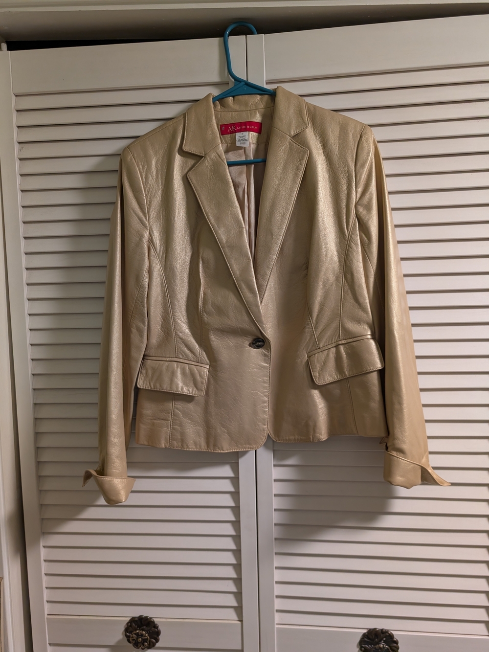 Anne Klein Vintage Leather Blazer Jacket - Cream